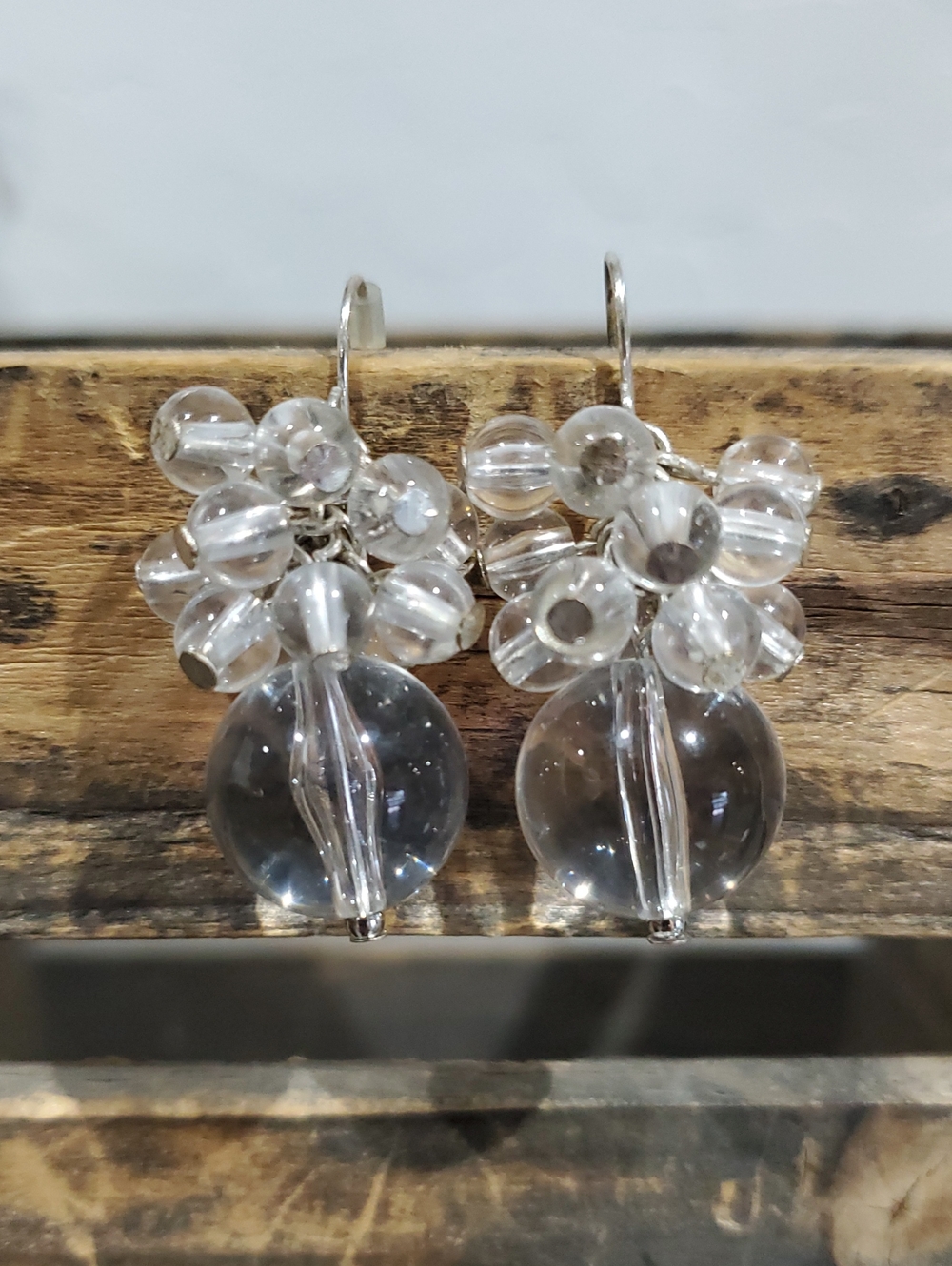 Clear Glass Cluster Drop Earrings - Women Jewelry - Picture 1 of 10